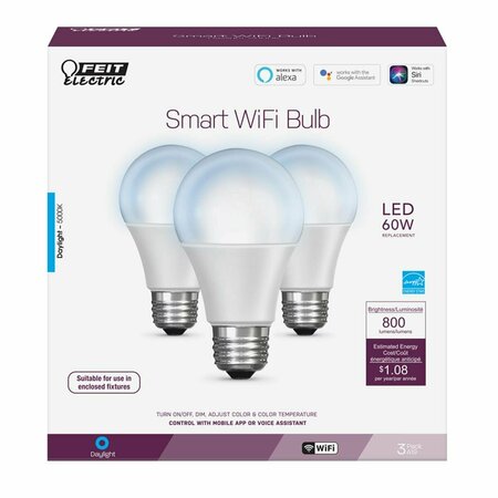 CLING 60 watt Equivalence Daylight A19 E26 LED Smart Wi-Fi Bulb, 3PK CL3305230